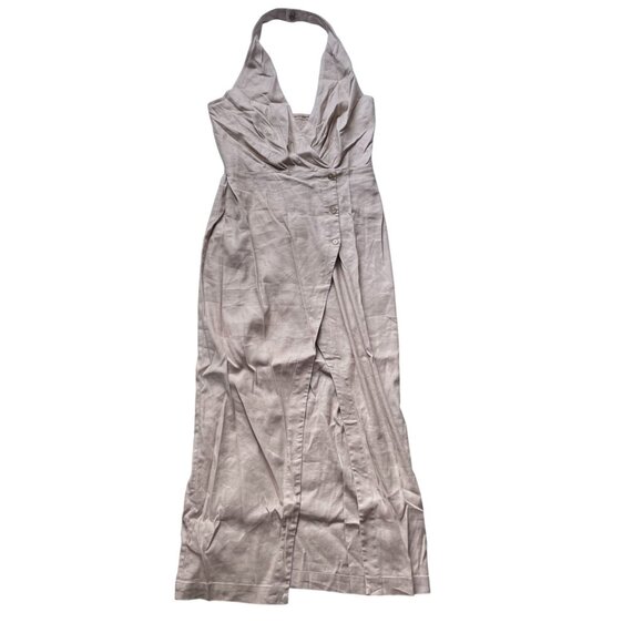 Linen Halter V-Neck Tan Dress SZ M NWT Anthropologie - Picture 3 of 13